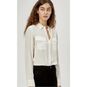 Equipment Femme Slim Signature Silk Blouse •L• Ivory Shirt Top Button Down